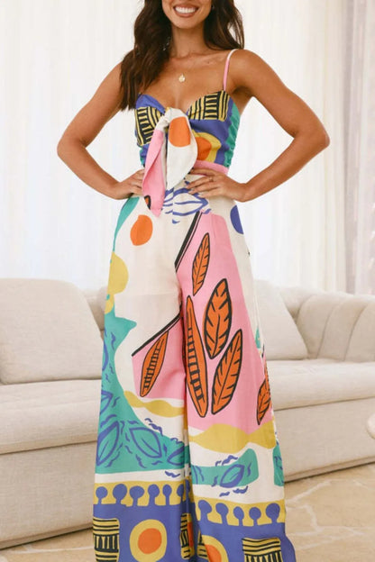 Printed Wide Leg Cami Jumpsuit - Fashorio
