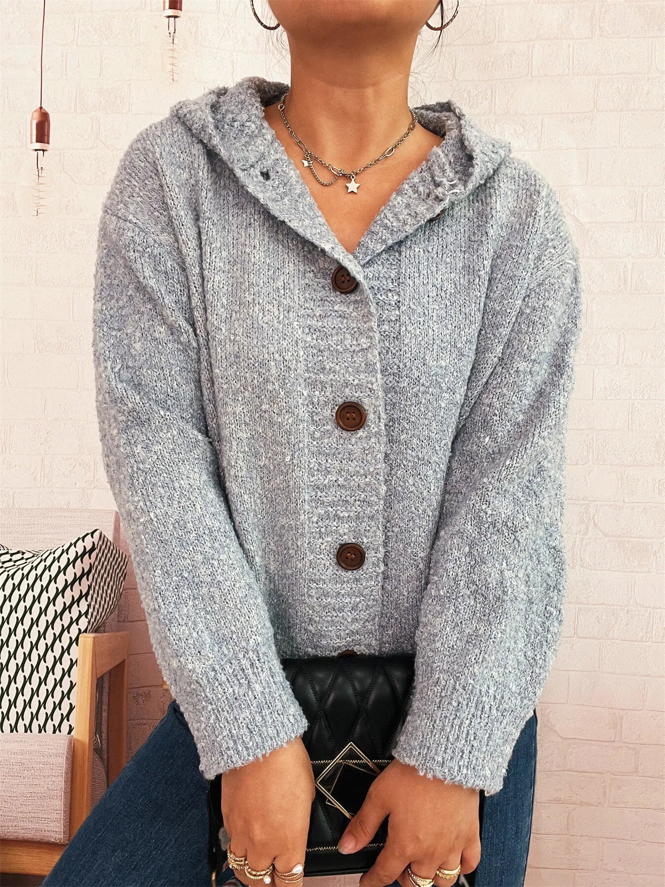 Cozy Button-Up Hooded Cardigan - Fashorio