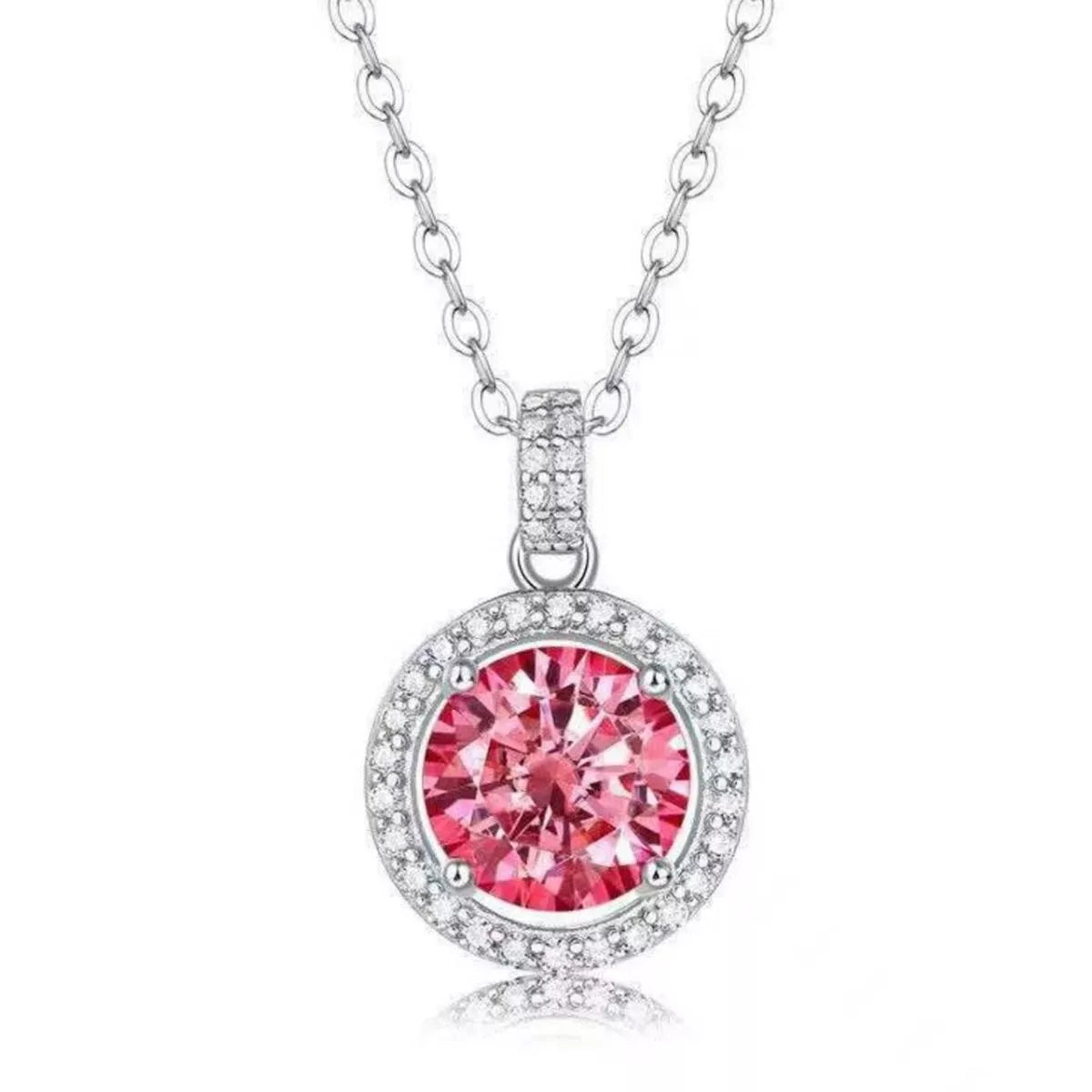 Moissanite pendant necklace worn at the neck