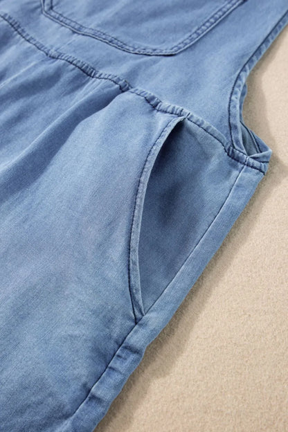 Square Neck Denim Overalls with Pockets - Fashorio