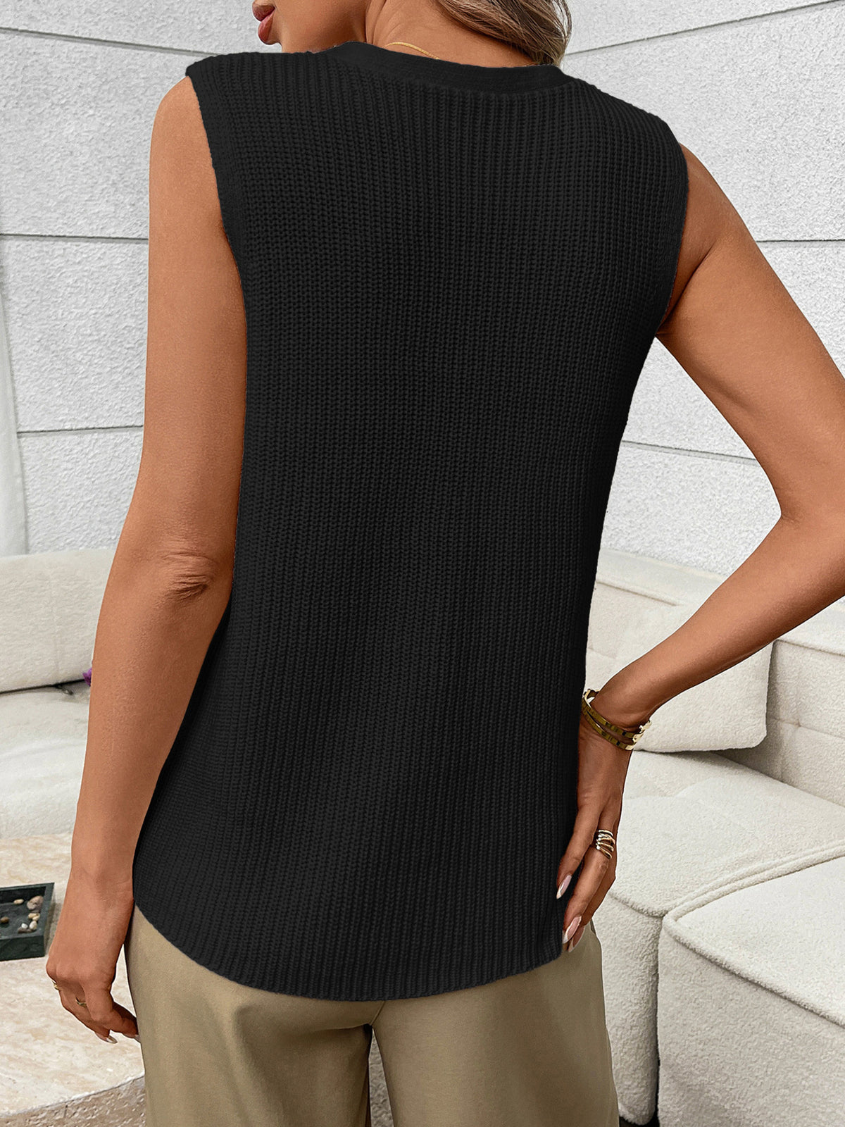 Button Down Knit Sweater Vest with Pockets, view 10