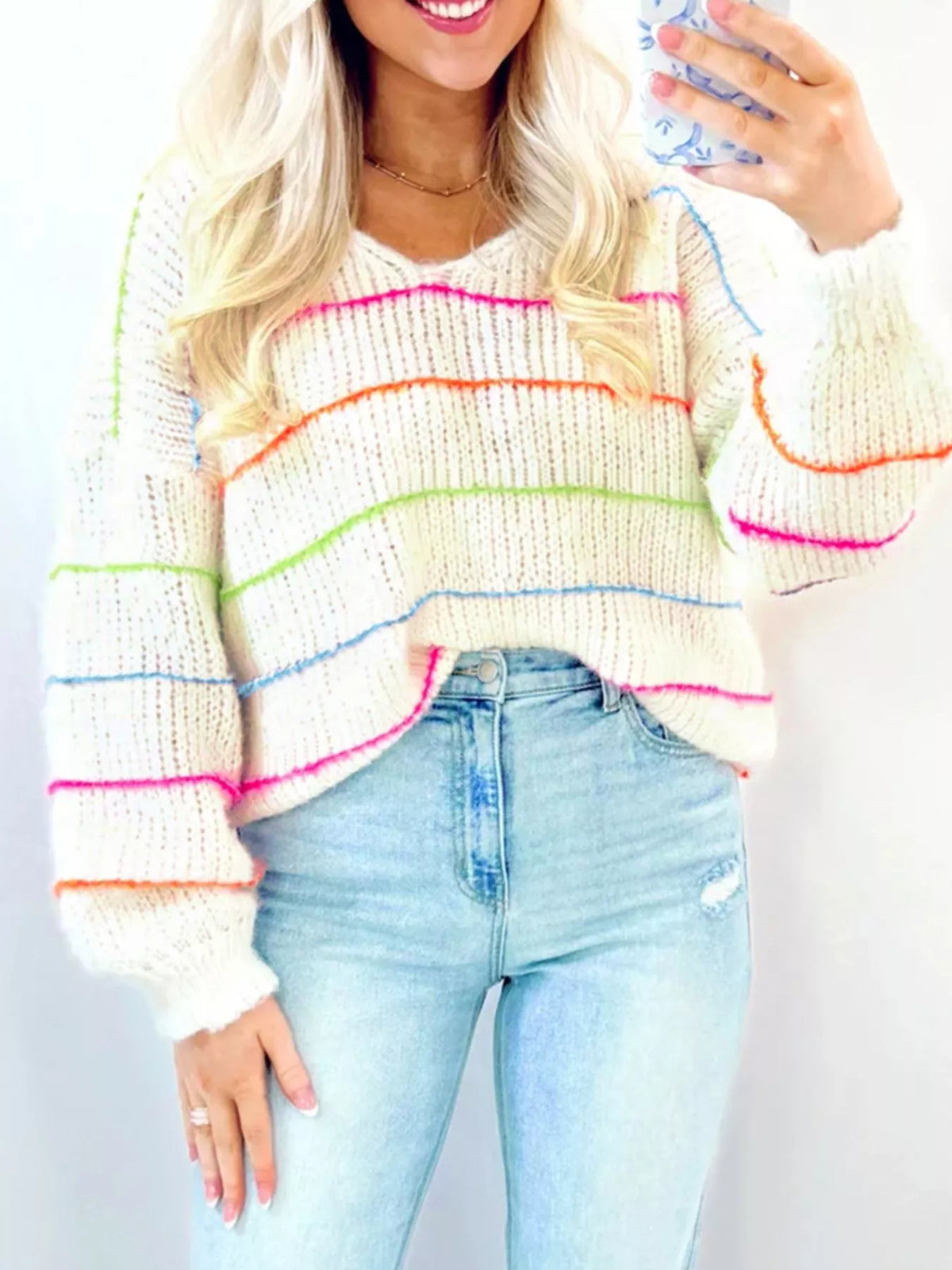 striped sweater front view