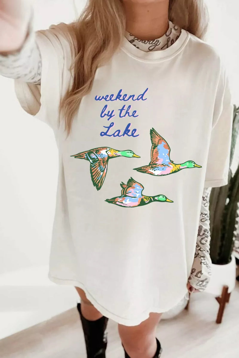 White Weekend by the Lake graphic oversized tee front view