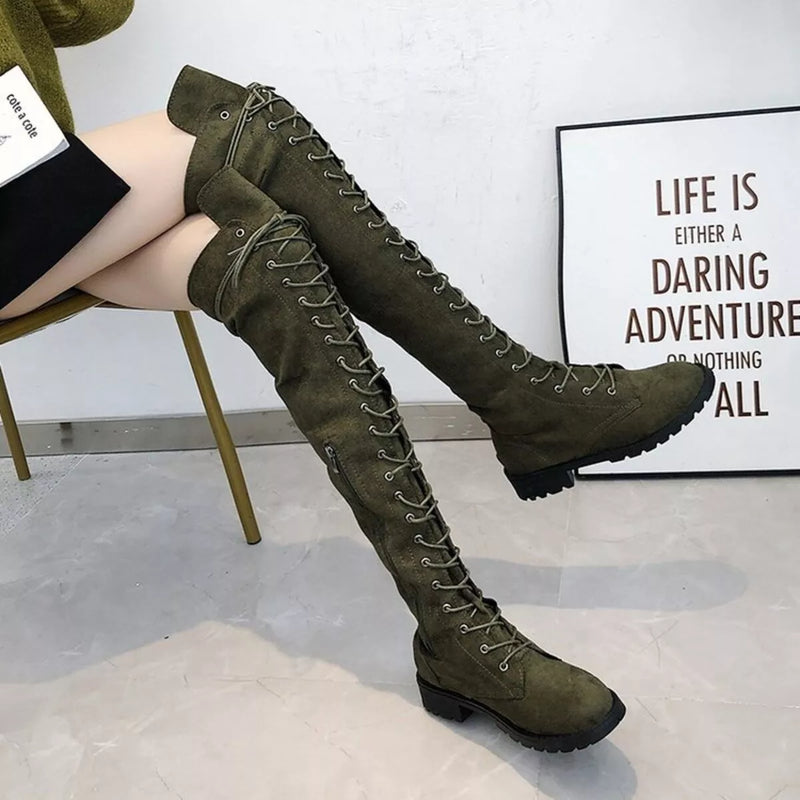 Lace up over the knee boots front view