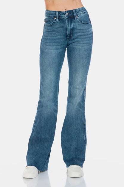 Judy Blue Full Size Tummy Control Cut Hem Flare Jeans – Vintage Wash - Fashorio