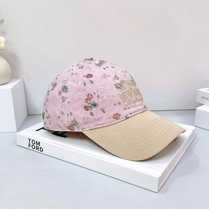 Floral baseball cap side profile showing crown height
