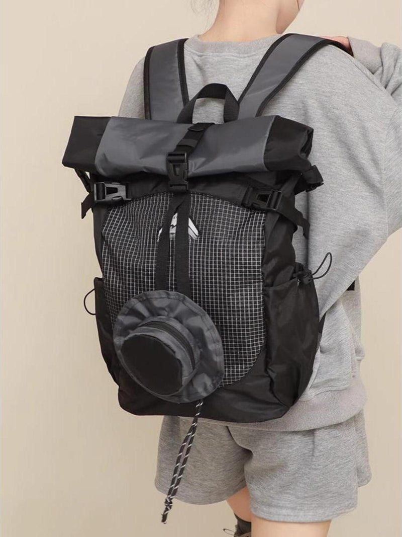 Waterproof nylon backpack front view in light gray