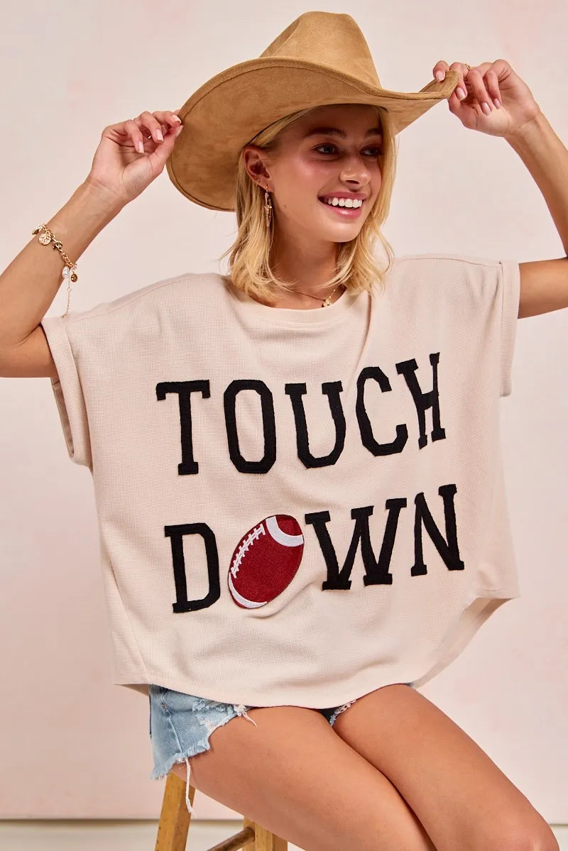 BiBi Game Day Touchdown Letter Patches Waffle Short Top - Fashorio