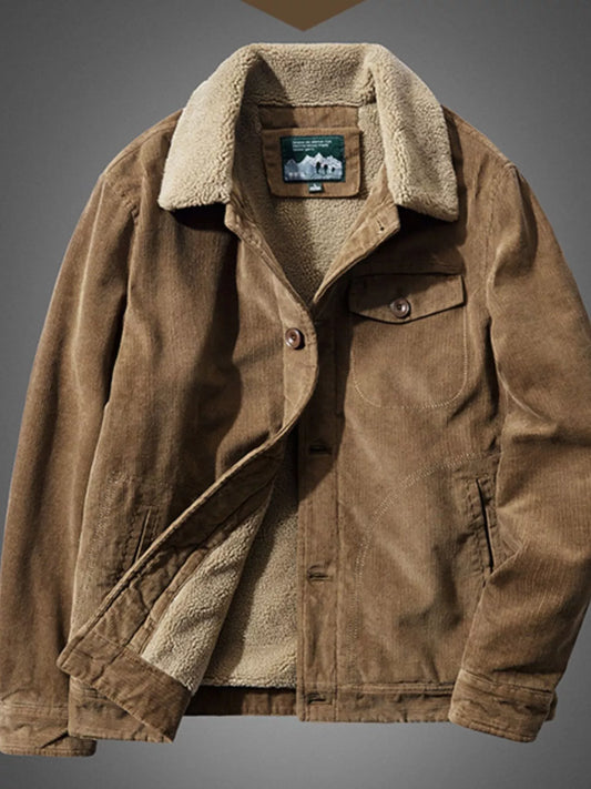 Men's Plus Size Sherpa Corduroy Button Up Jacket Coffee - Fashorio