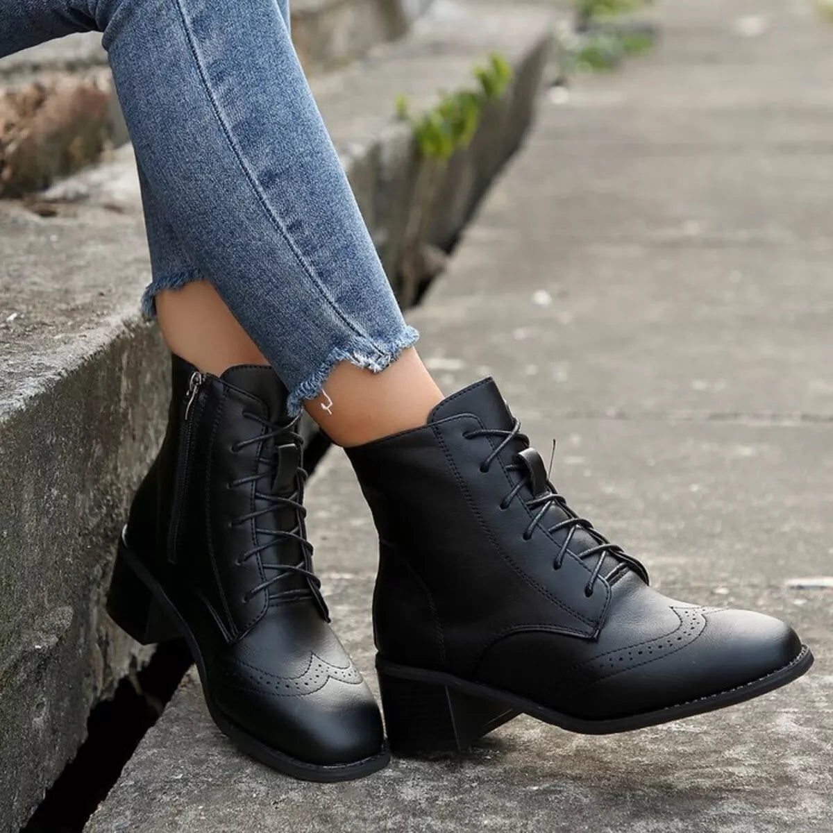 Lace up ankle boots with zipper back of the shaft