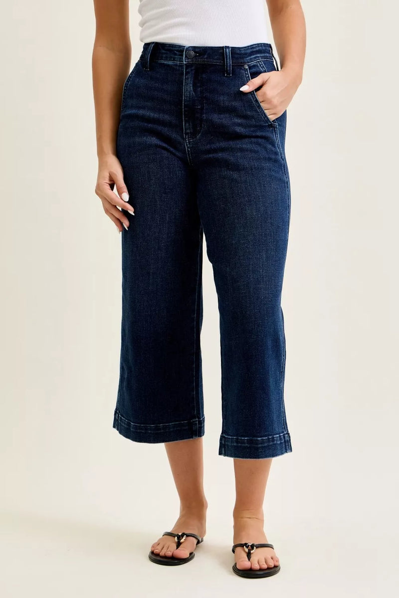 Judy Blue high waist ankle wide leg jeans front view