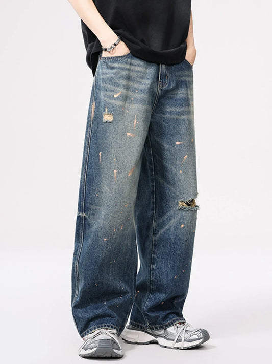 Men's Full Size Distressed Wide Leg Vintage Jeans Plus Size - Fashorio