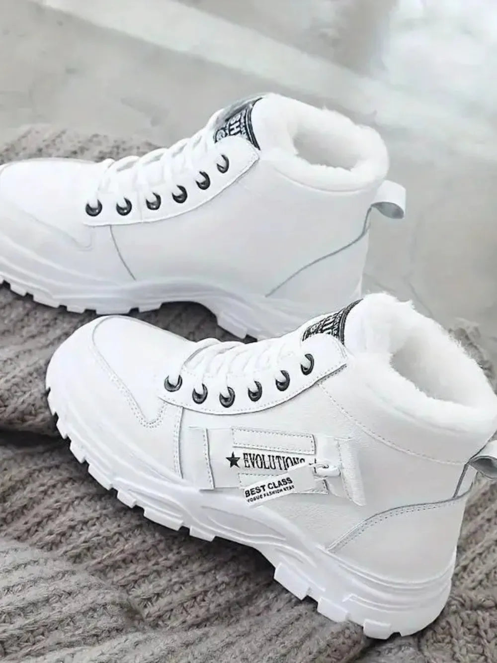 Decorative zipper round toe platform boots styled with jeans