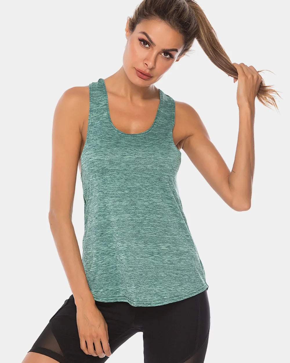 Full Size Scoop Neck Wide Strap Active Tank - Fashorio