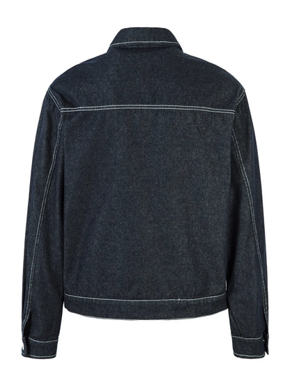 Men's Contrast Stitching Button Up Denim Jacket - Fashorio