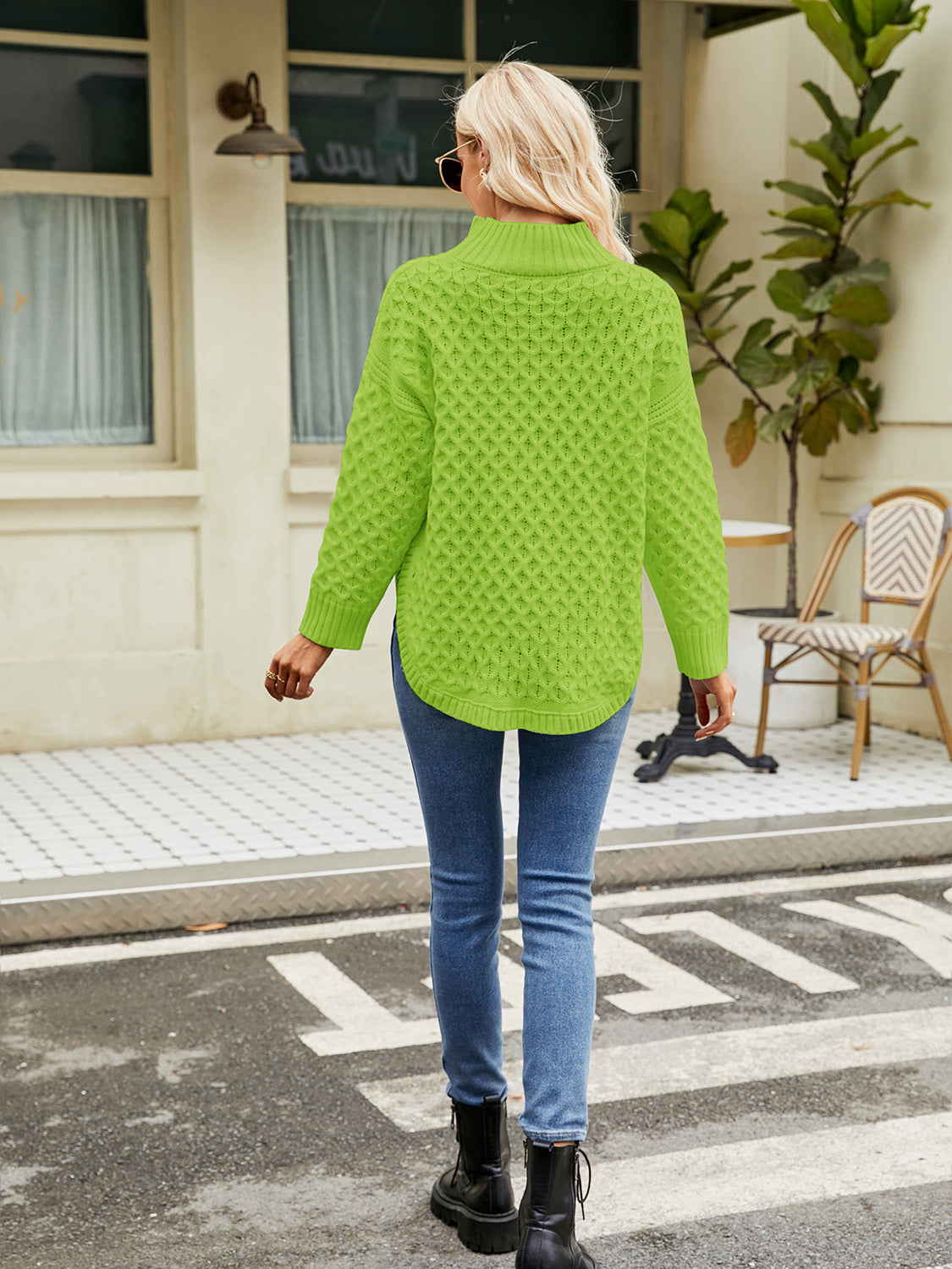 Mock Neck Slit Sweater - Fashorio