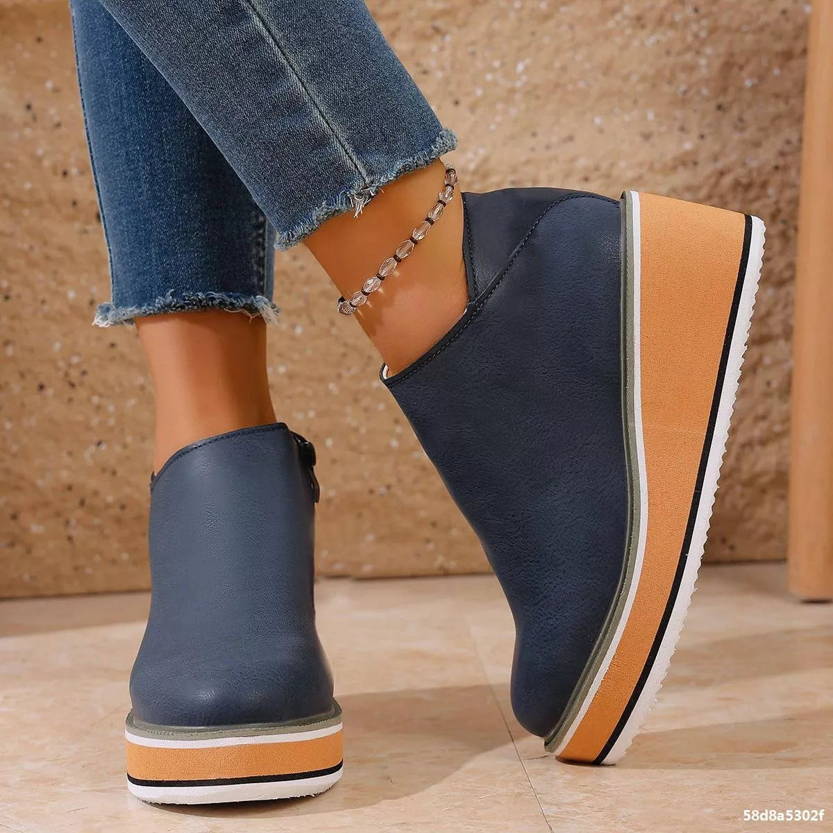 wedge ankle boots with zipper upper detail