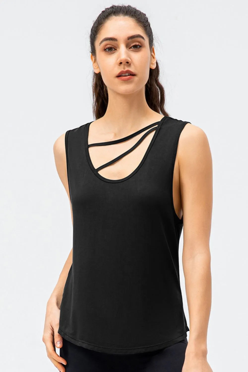 Cutout Reversible Active Tank Black - Fashorio