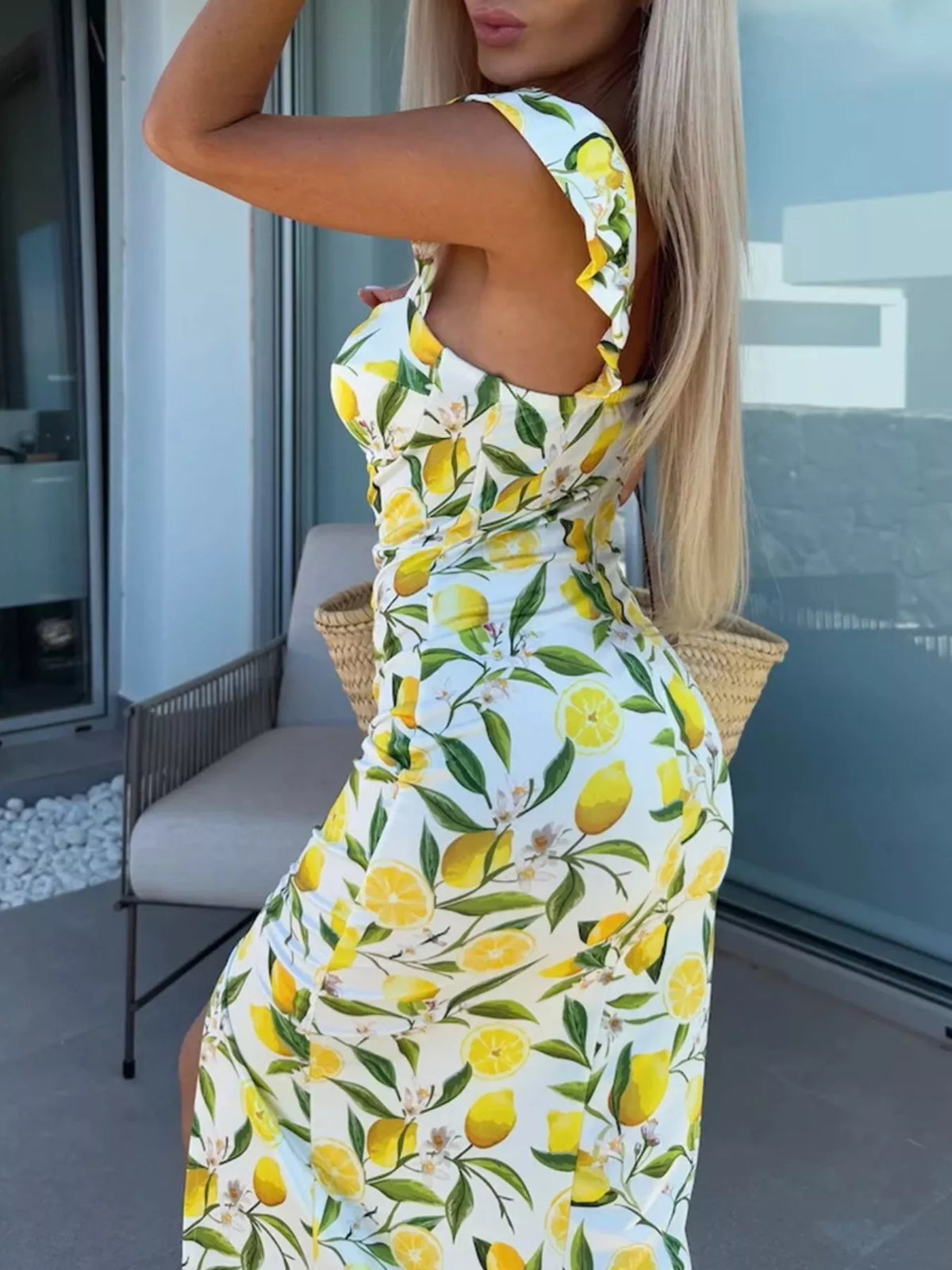 Light blue slit midi dress front view