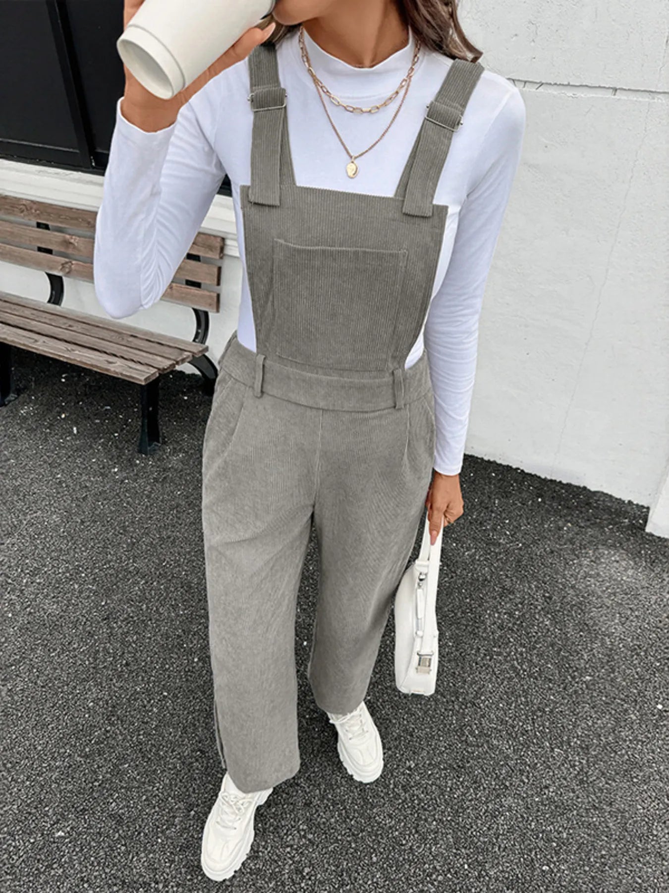 Slit Wide Leg Overalls with Pockets - Fashorio