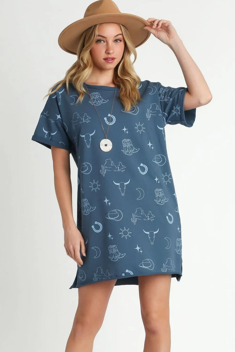 French Terry Short Sleeve Round Neck Dress