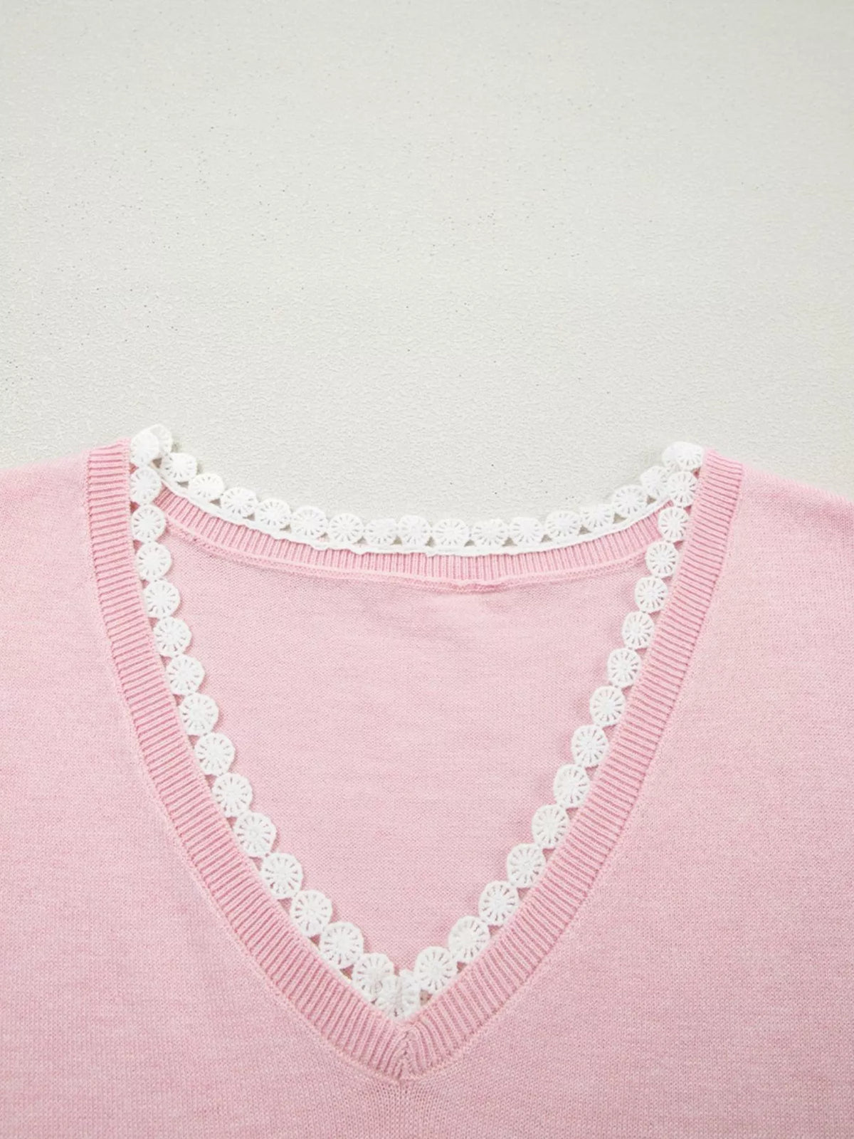 Lace V Neck Short Sleeve Sweater, view 7
