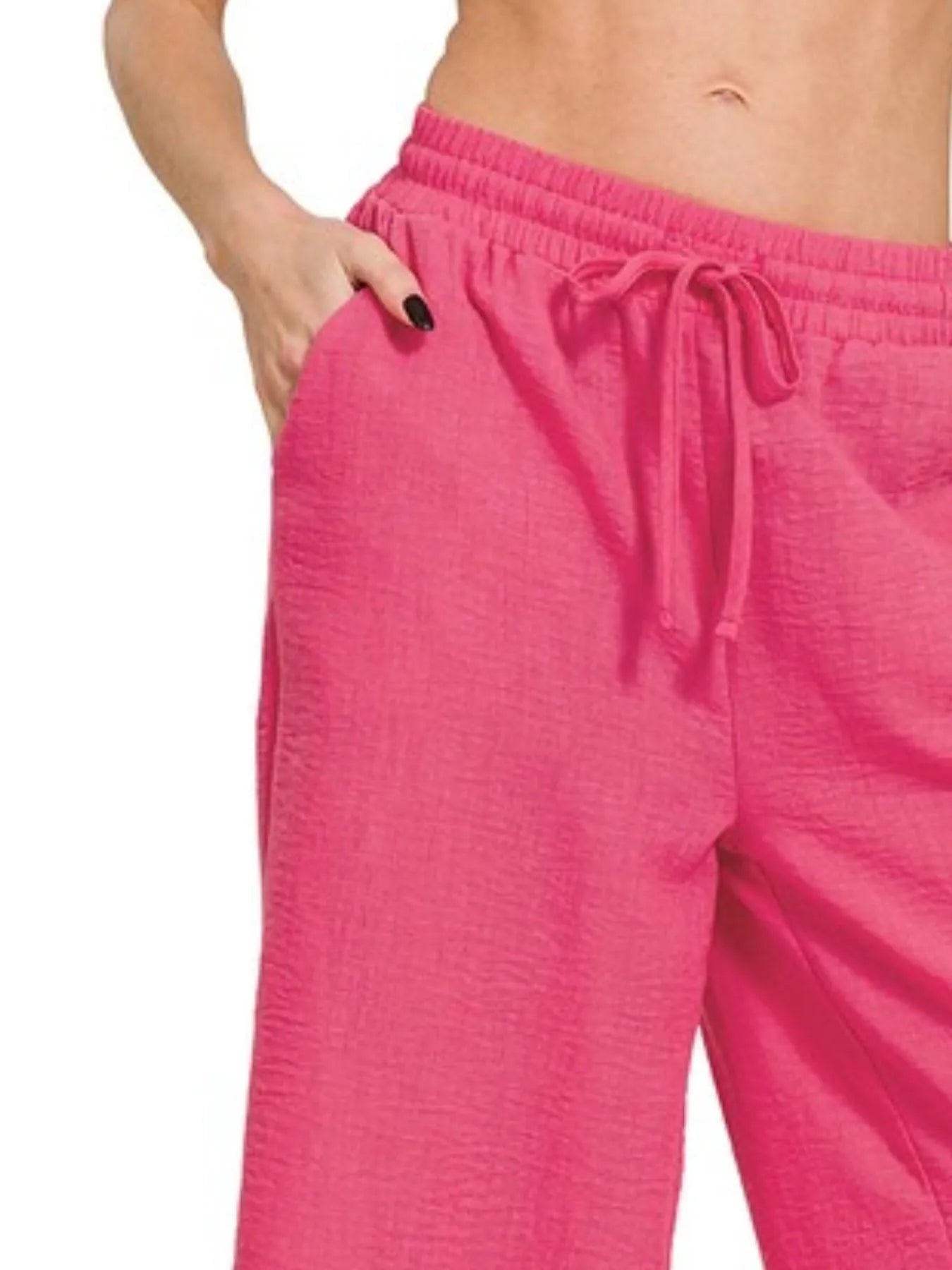 Zenana Woven Crepe Elastic Band Waist Cropped Pants - Fashorio