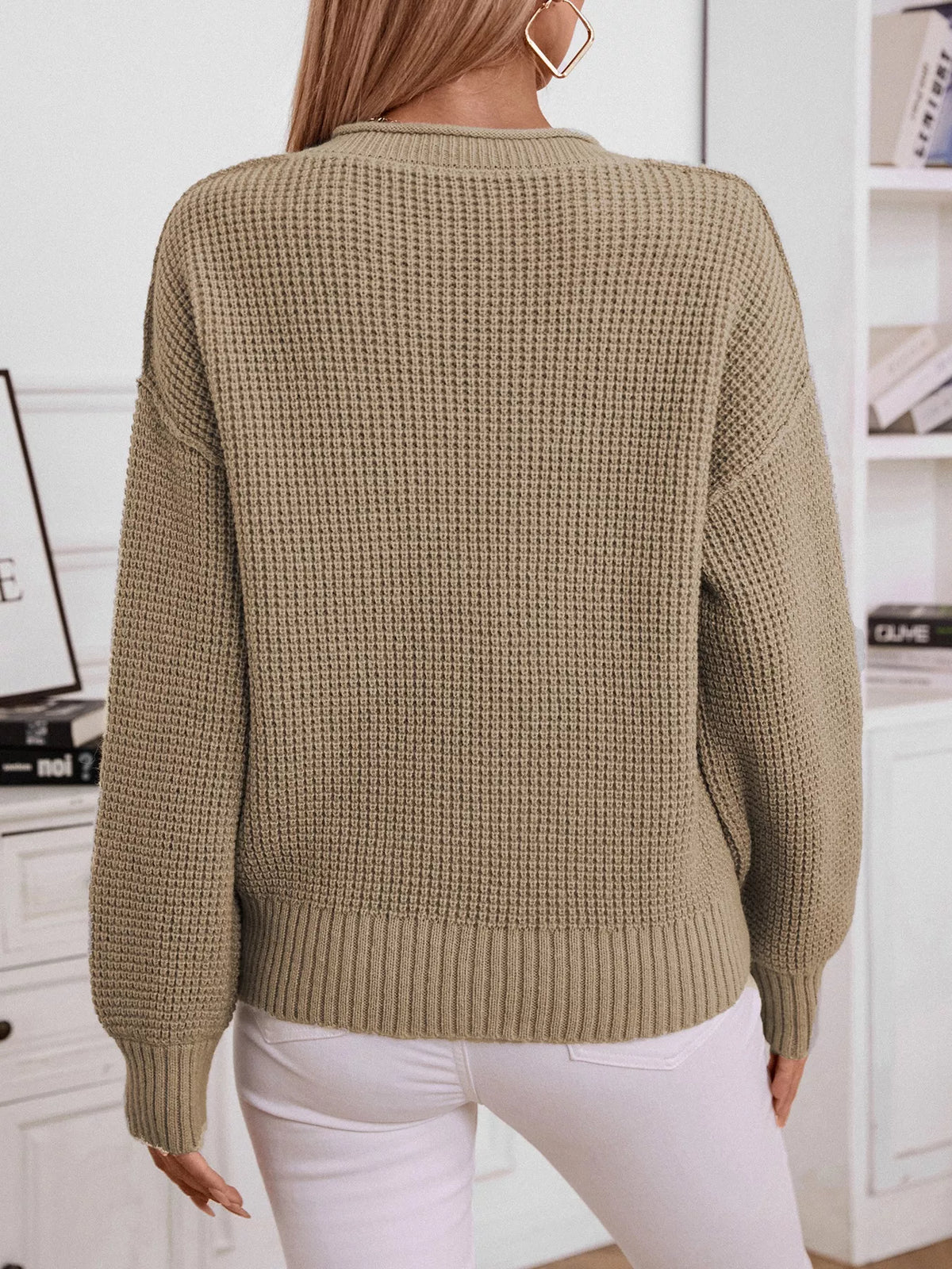 button detail long sleeve sweater side view