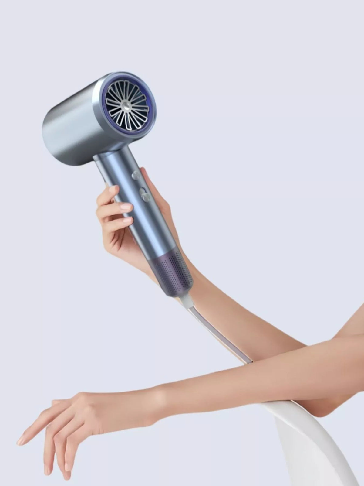 Negative ion hair dryer in light blue