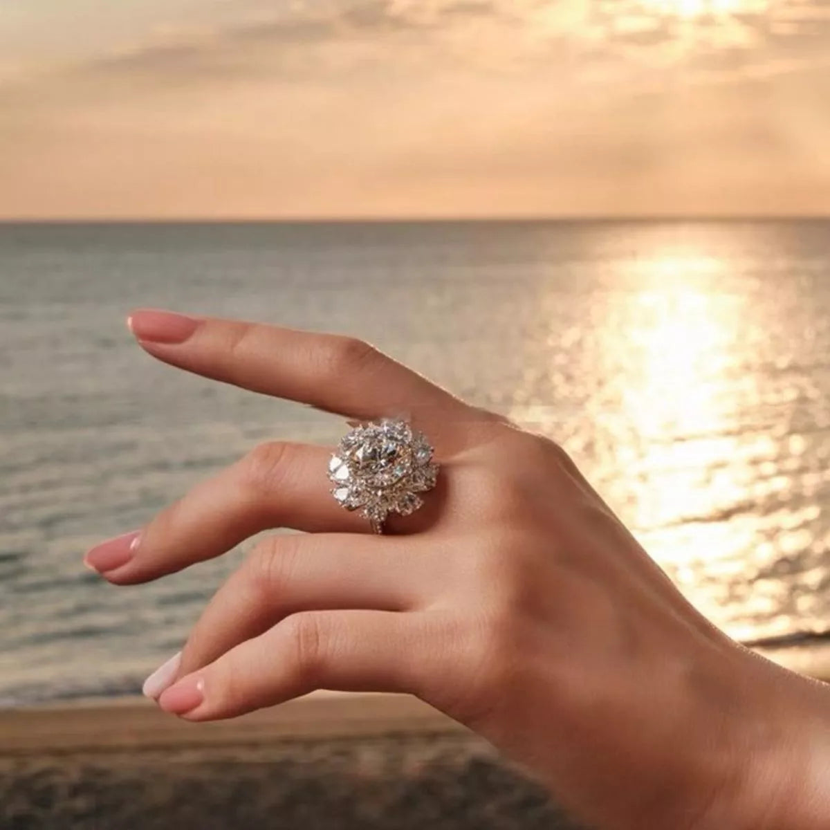 Moissanite ring angled to show stone brilliance