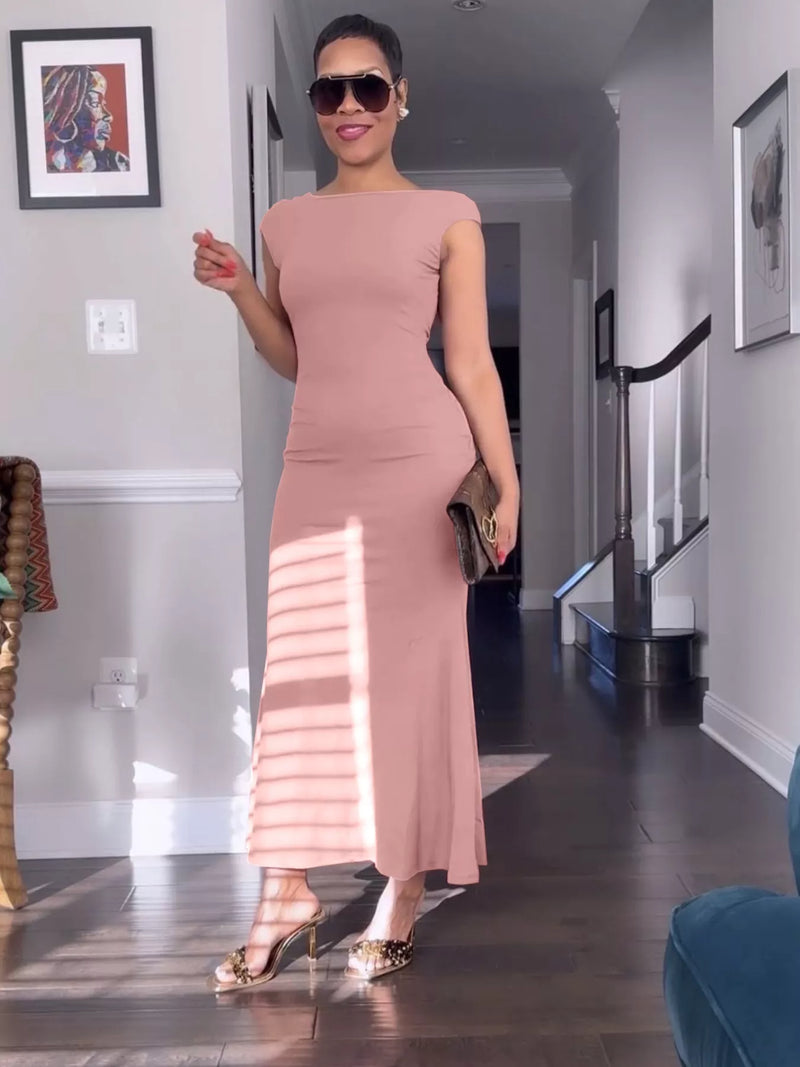 Eudora backless cap sleeve maxi dress front view on model