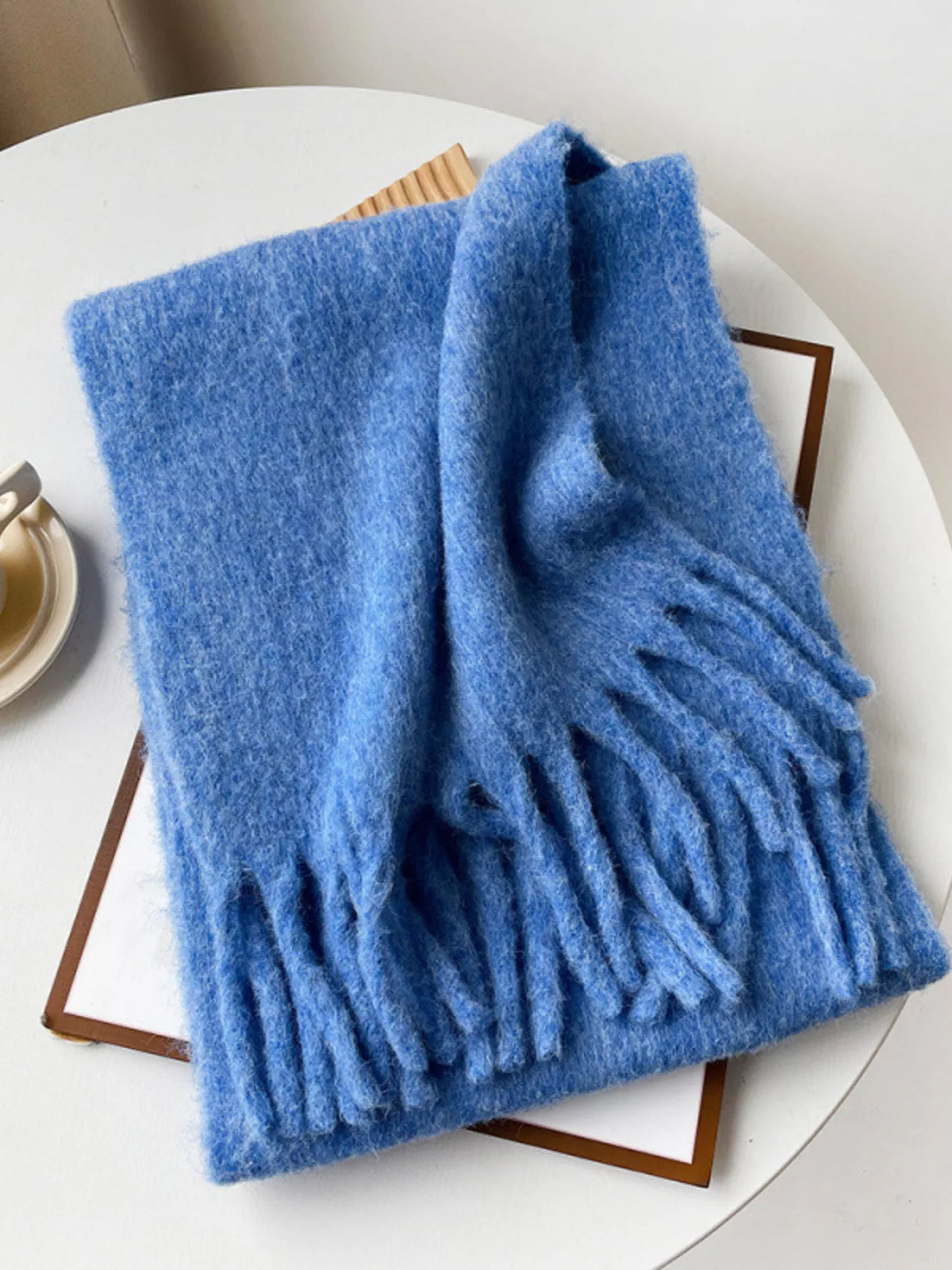 Fringe solid color polyester scarf color option one