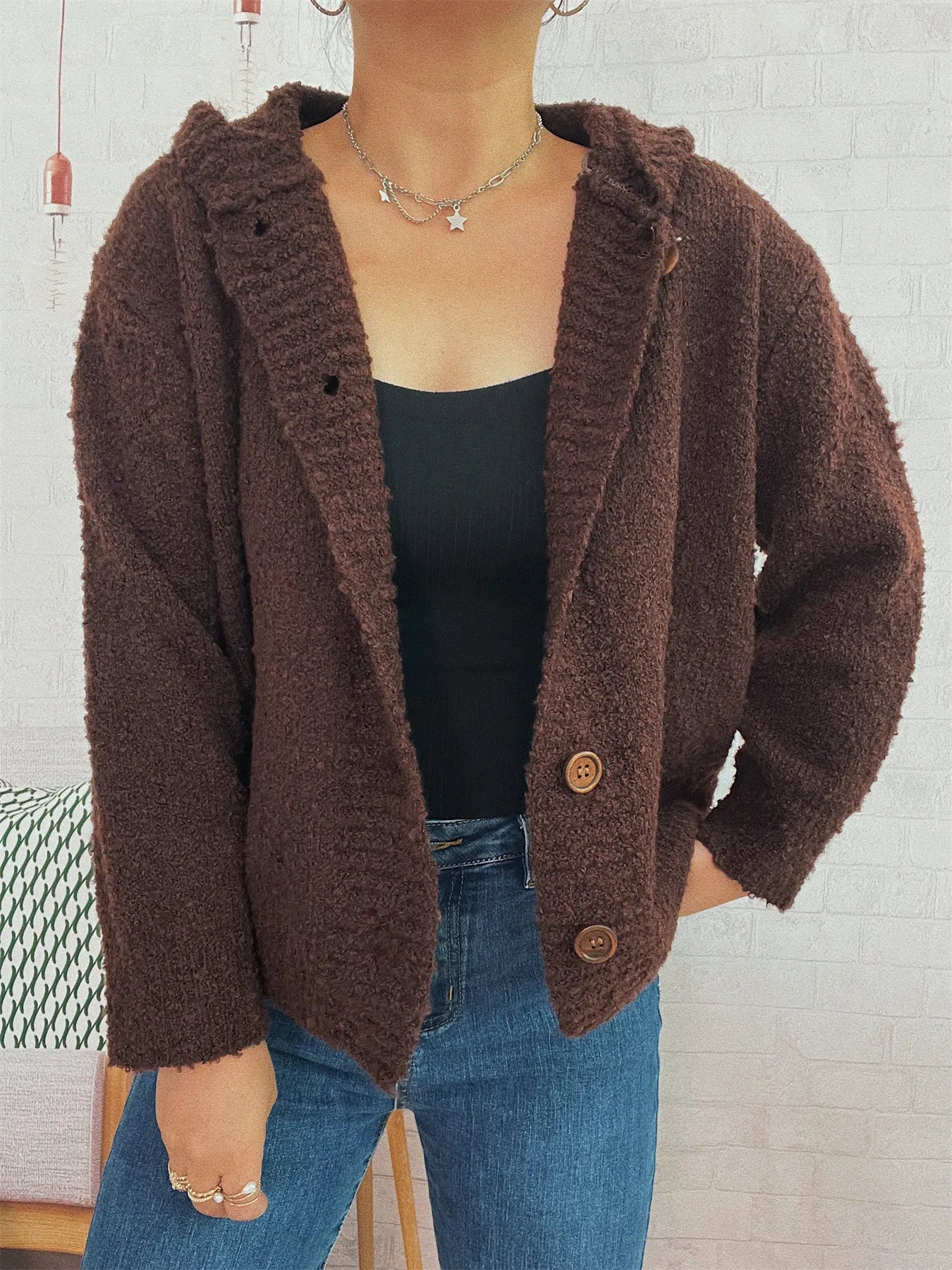 Cozy Button-Up Hooded Cardigan - Fashorio