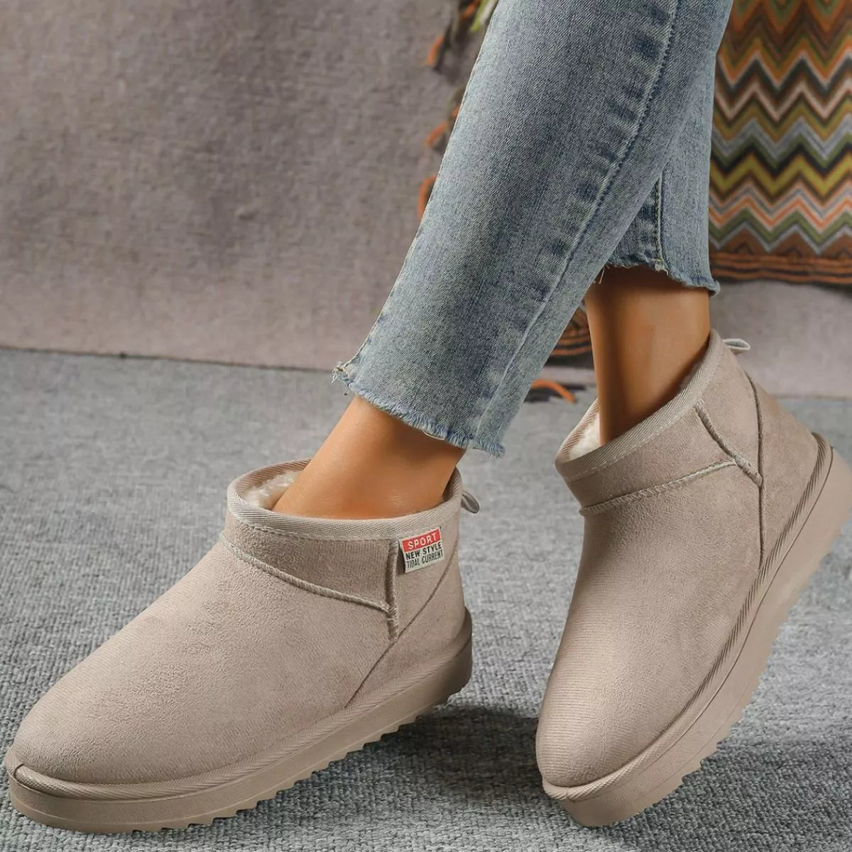Camel round toe platform boots platform and sole detail