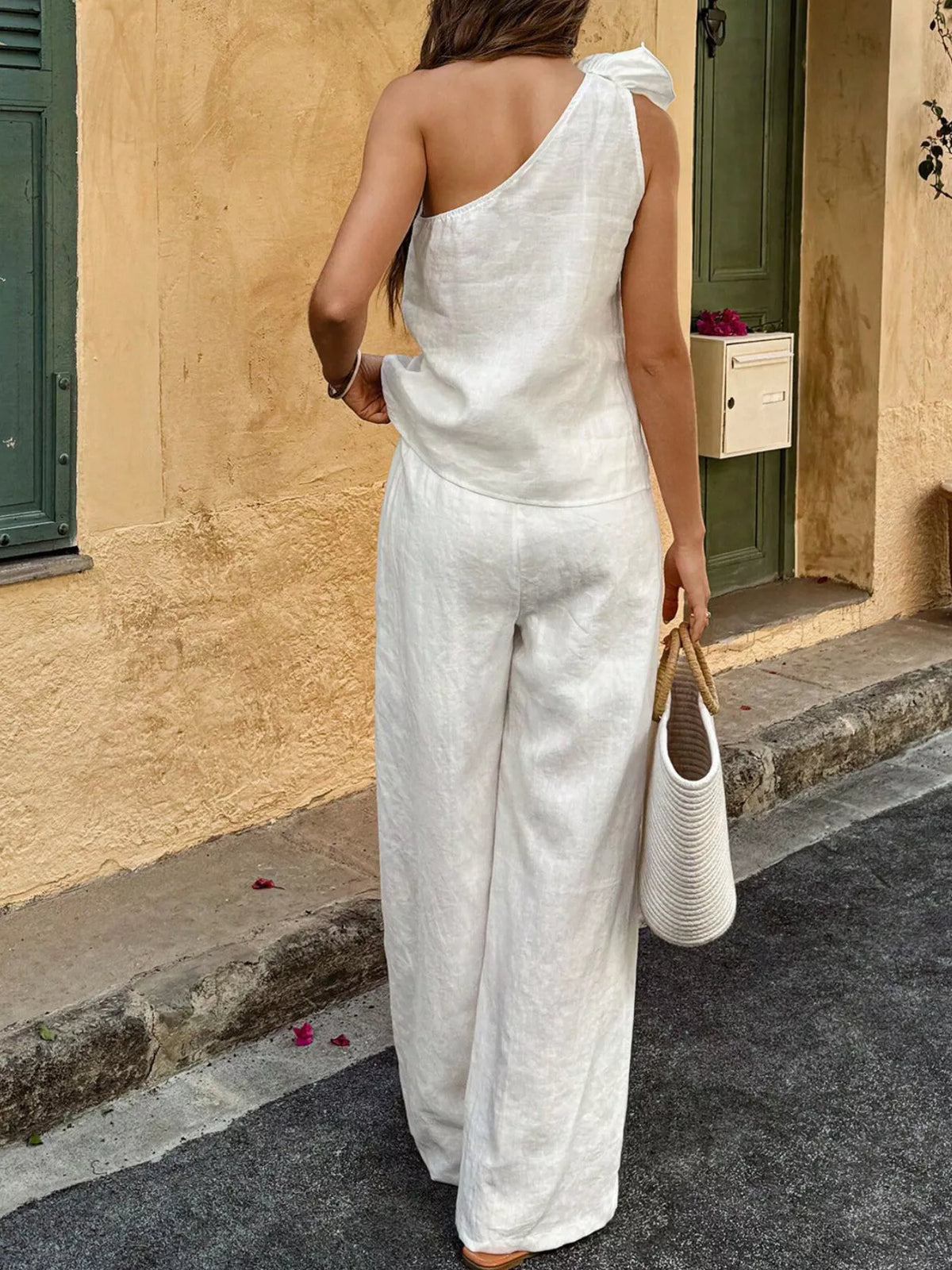 One shoulder pants set back view