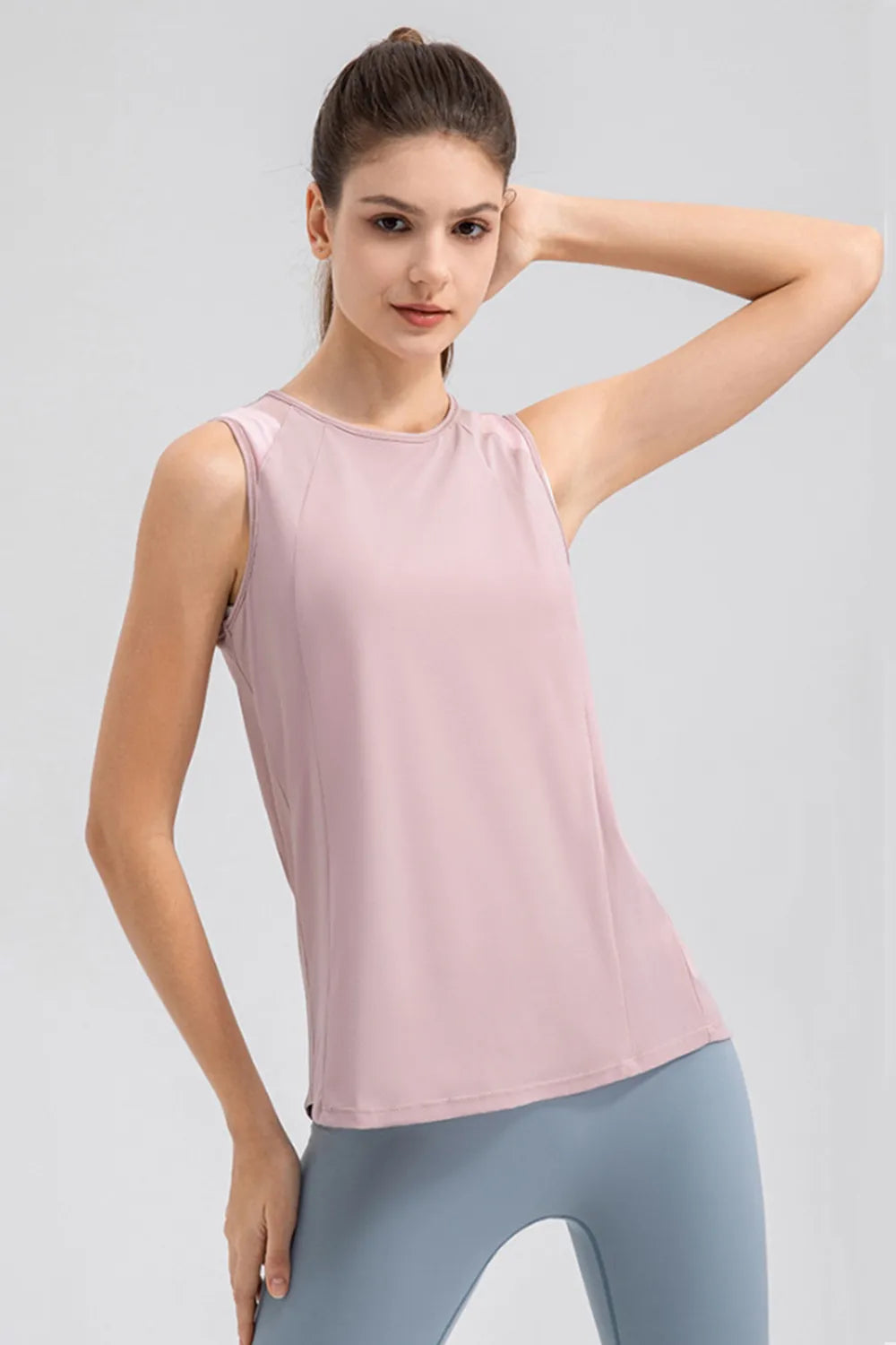 Round Neck Wide Strap Active Tank back view 9