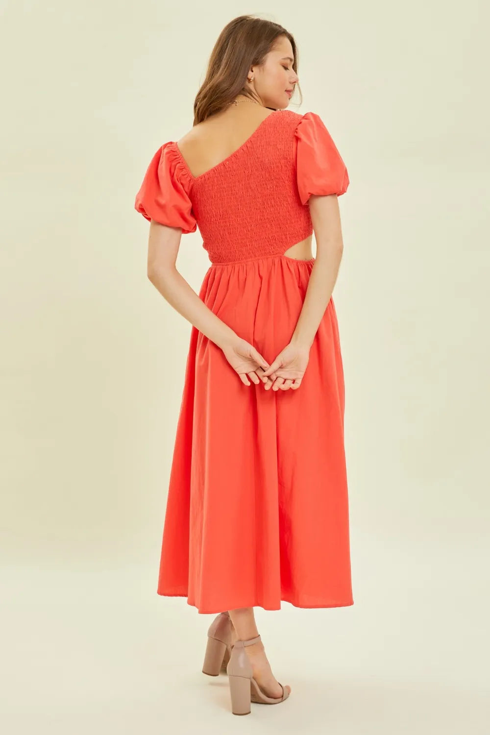 Smocked Cutout Midi Dress back view
