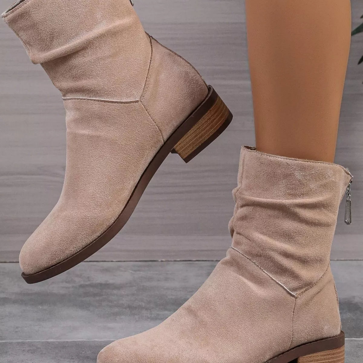 Suede Point Toe Block Heel Boots toe detail