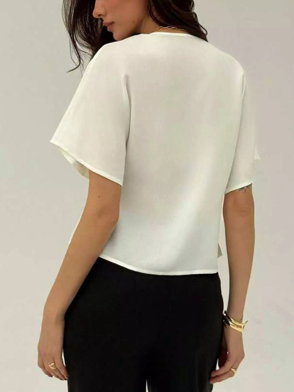 White V neck short sleeve blouse styled view