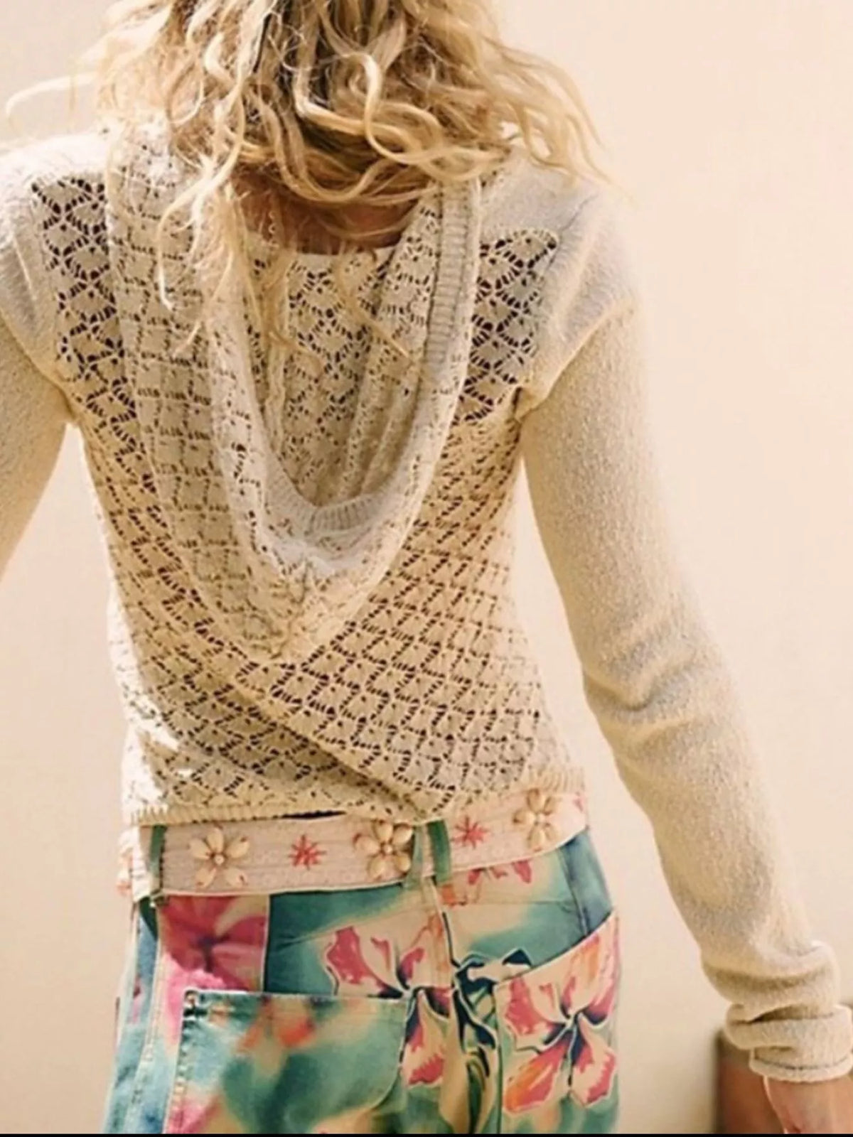 Crochet hooded top hood detail