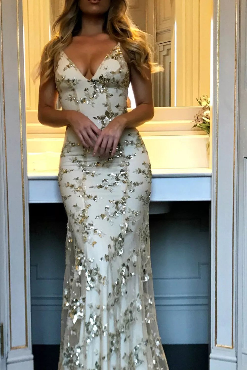 Sequin Tie Back V Neck Maxi Dress side view