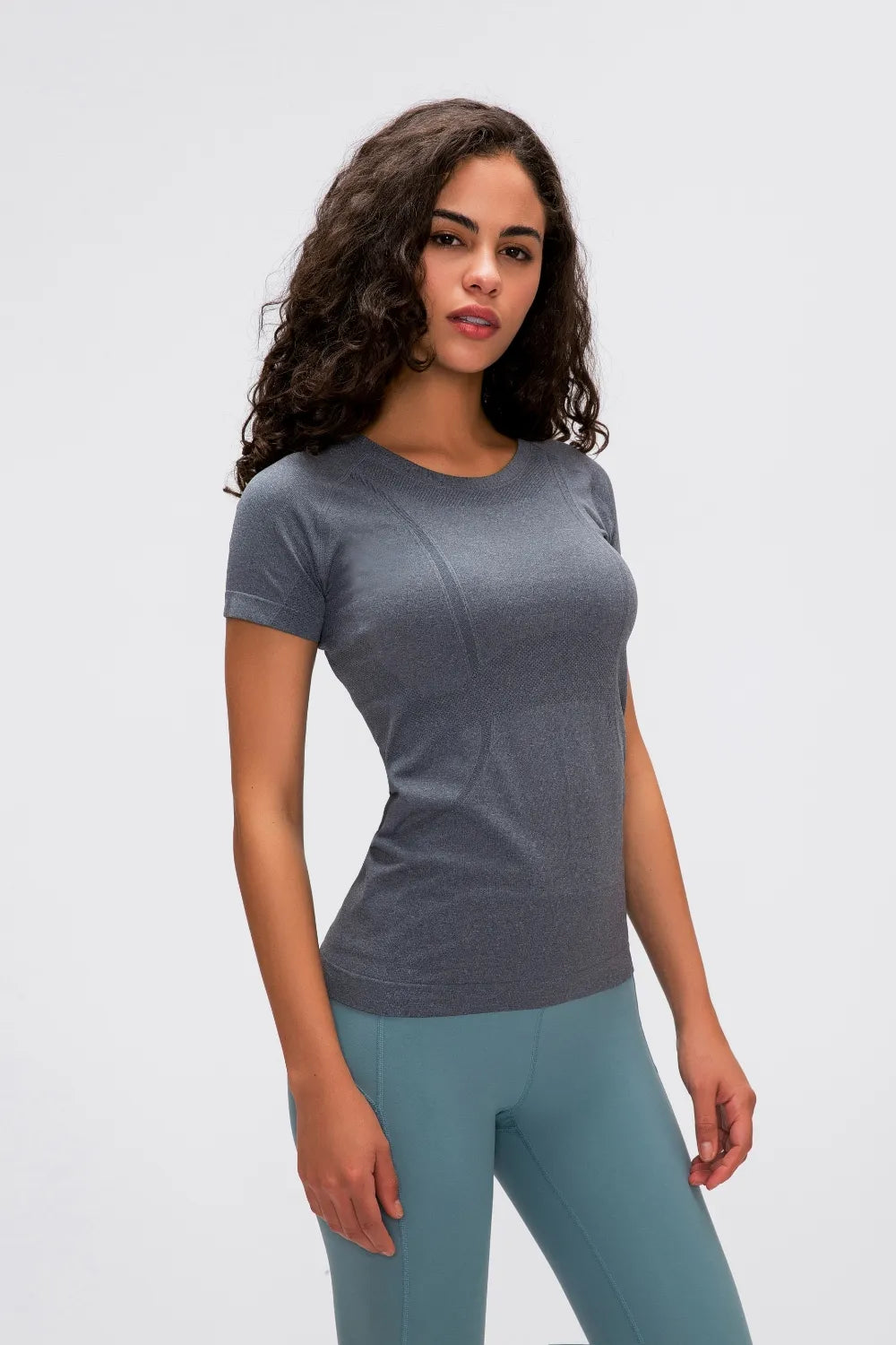 Millennia Round Neck Short Sleeve Active T-Shirt Dark Gray - Fashorio