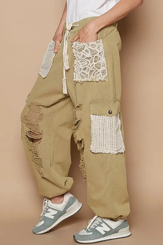 POL Crochet Patch Distressed Washed Jeans - Fashorio