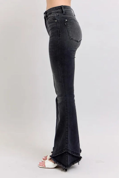 Judy Blue Full Size High Waist Flare W/ Mock Fray Tulip Hem Plus Size - Fashorio