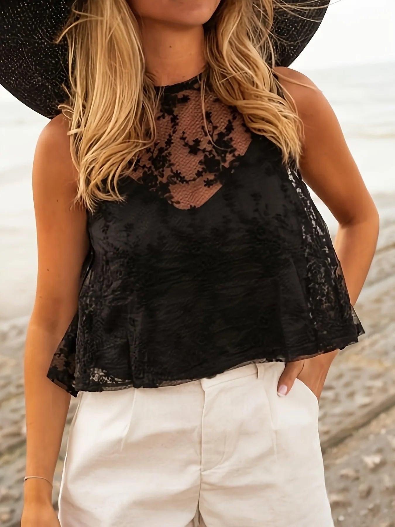 Lace Tie Back Tank - Fashorio