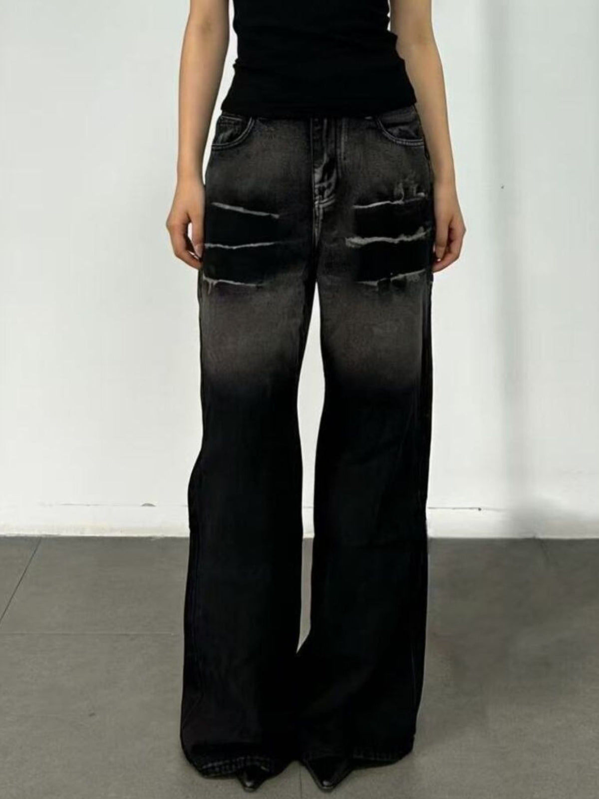 Washed wide leg jeans side view