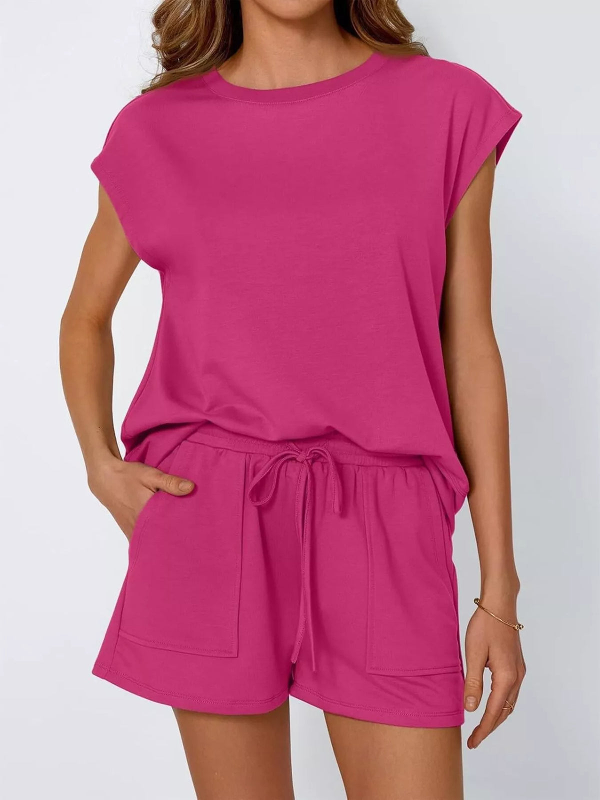 Casual Solid T-Shirt and Shorts Set, view 9