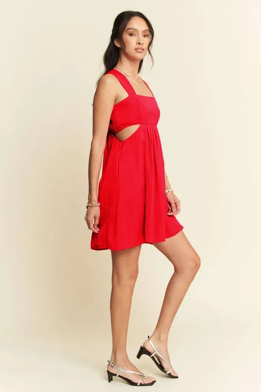Satin Cut Out Bandeau Mini Dress in Orange styled look
