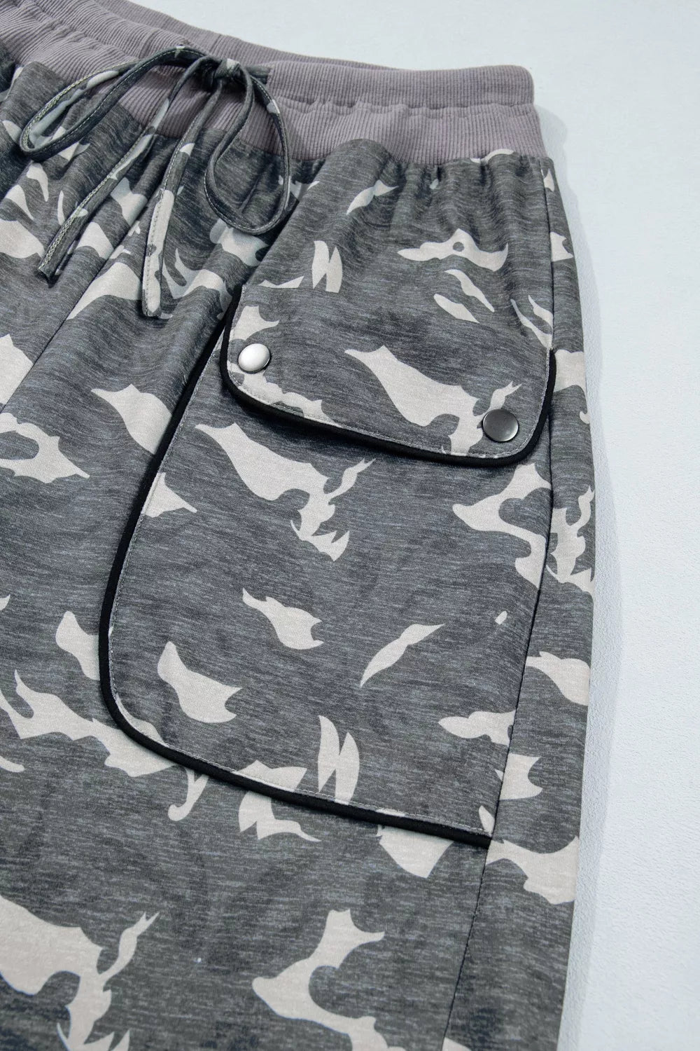 Camouflage cargo barrel pants front view