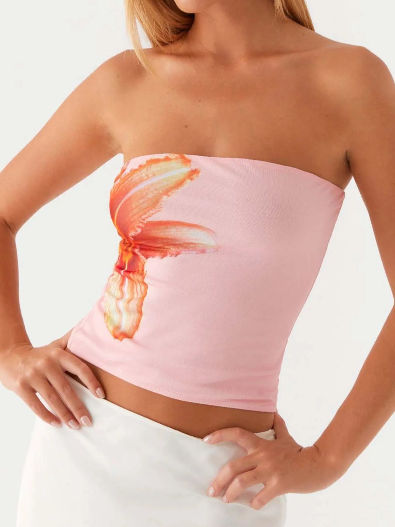 Flower Tube Top Pink - Fashorio